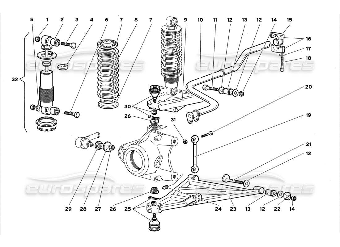 lamborghini diablo gt (1999) suspensión delantera diagrama de piezas