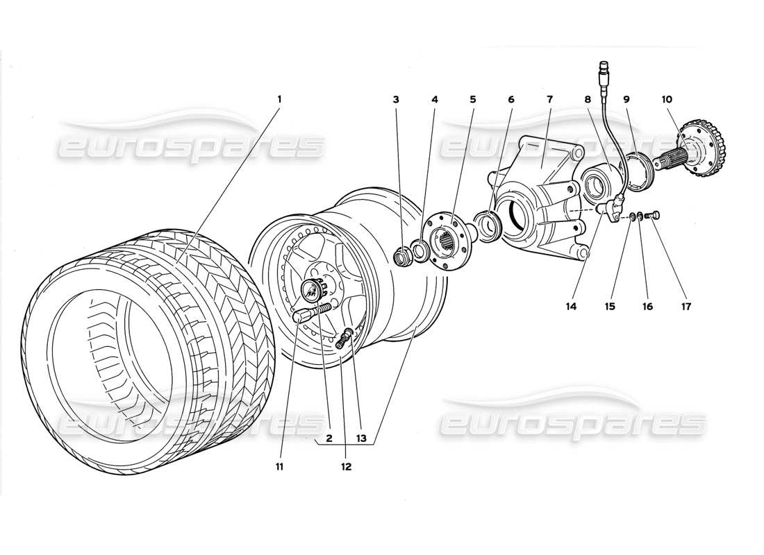 lamborghini diablo gt (1999) diagrama de piezas del portabujes y rueda trasera