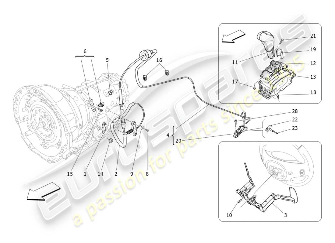 maserati qtp 3.0 tds v6 275hp (2015) controles del conductor para el diagrama de piezas de la caja de cambios automática