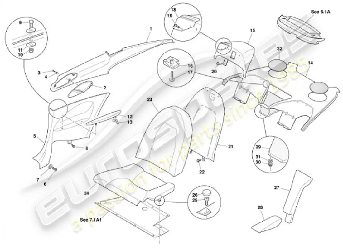 aston martin vanquish (2001) adorno trasero, diagrama de piezas 2+2