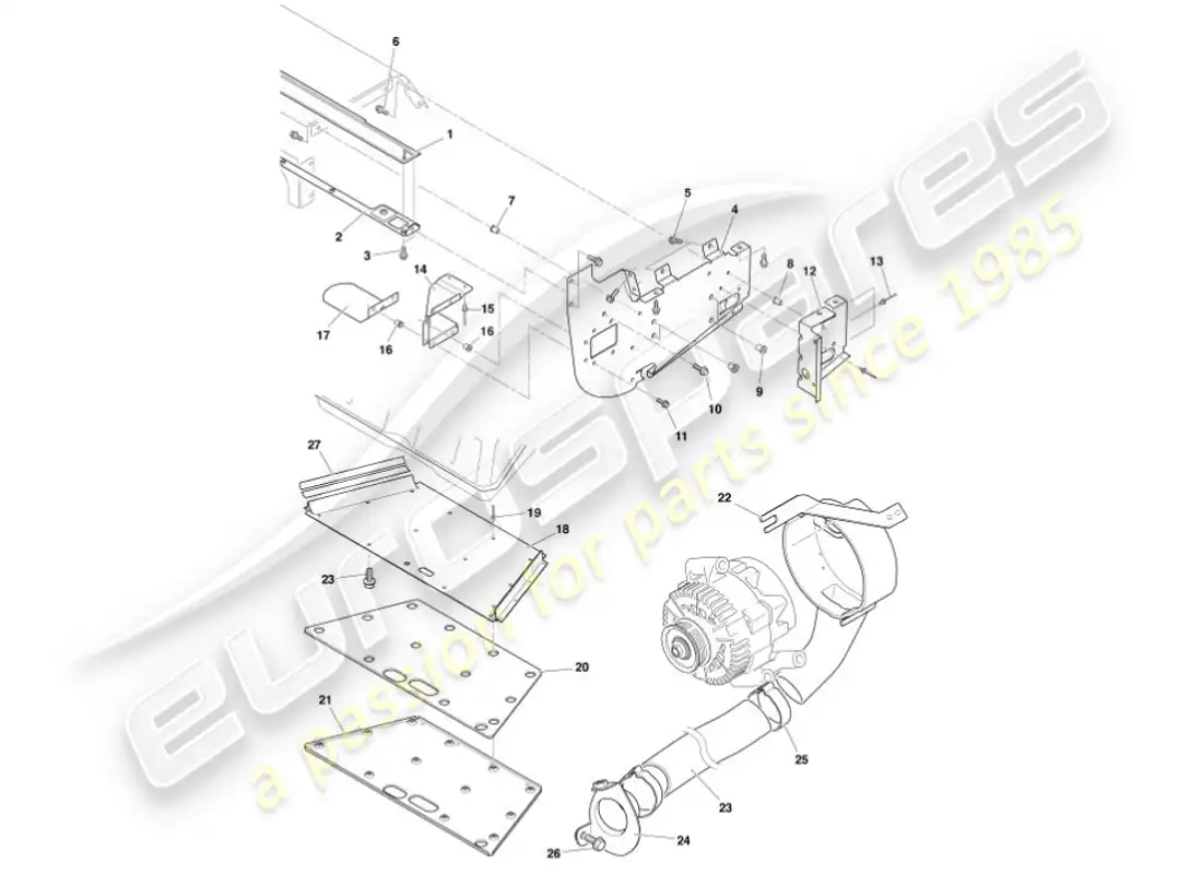 aston martin vanquish (2001) deflectores y escudos térmicos diagrama de piezas