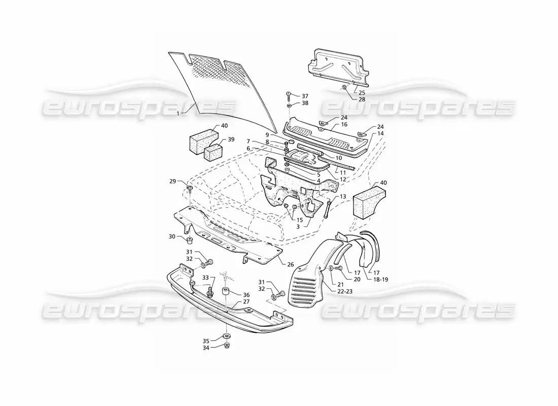 maserati qtp v8 (1998) tapas del capó y del compartimento del motor (lhd) diagrama de piezas