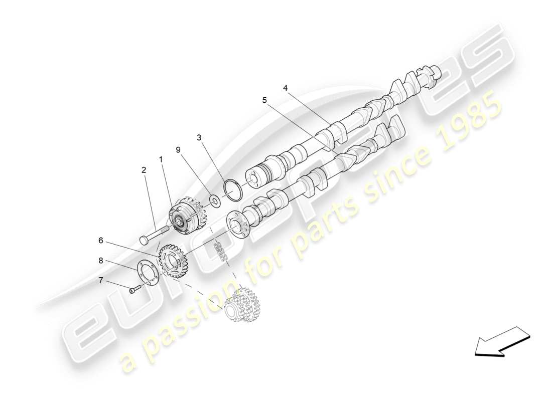 maserati granturismo s (2018) diagrama de piezas de los árboles de levas de la culata del cilindro derecho