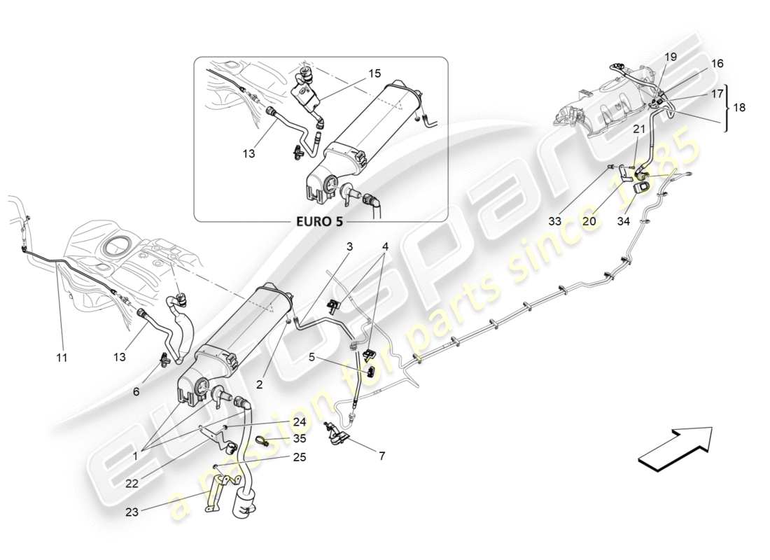 maserati qtp 3.0 bt v6 410hp (2014) diagrama de piezas del sistema de recirculación de vapores de combustible