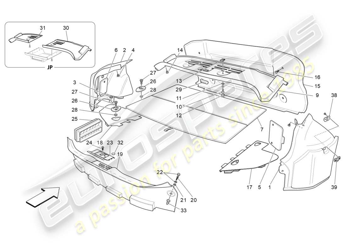 maserati granturismo s (2017) alfombrillas del maletero diagrama de piezas