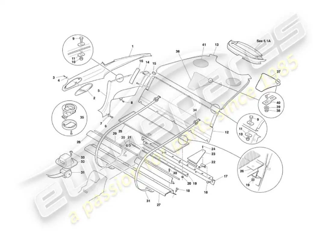aston martin vanquish (2007) adorno trasero, diagrama de piezas 2+0
