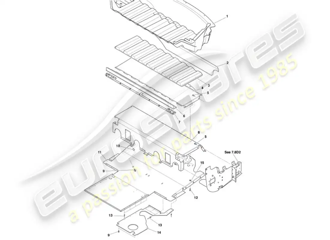 aston martin vanquish (2001) diagrama de piezas del deflector de calor y protectores