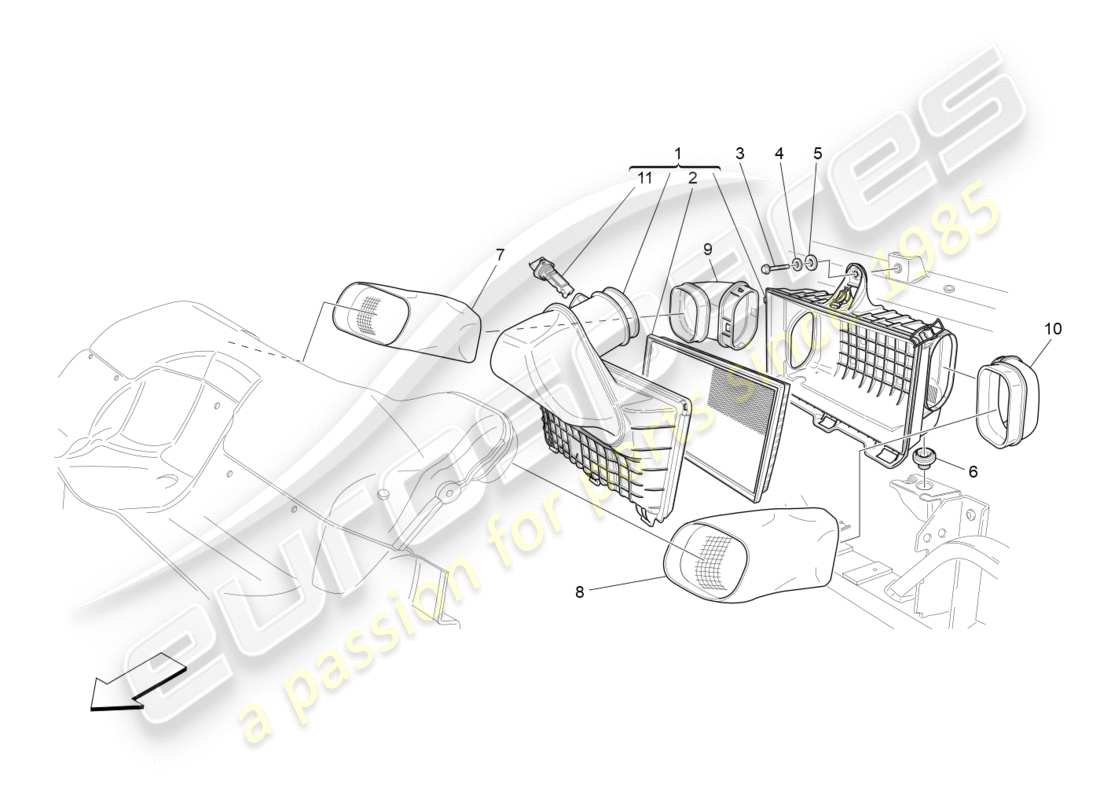 maserati granturismo (2015) filtro de aire, toma de aire y conductos diagrama de piezas