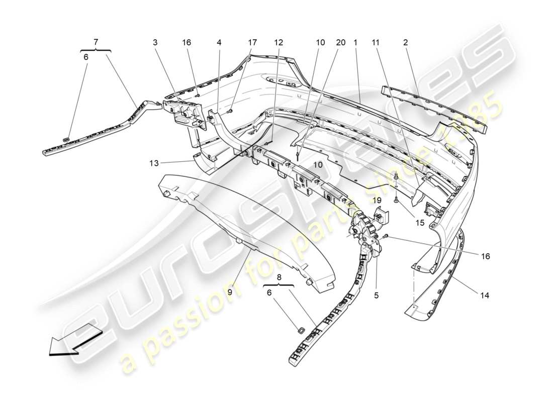 maserati qtp 3.0 bt v6 410hp (2014) diagrama de piezas del parachoques trasero