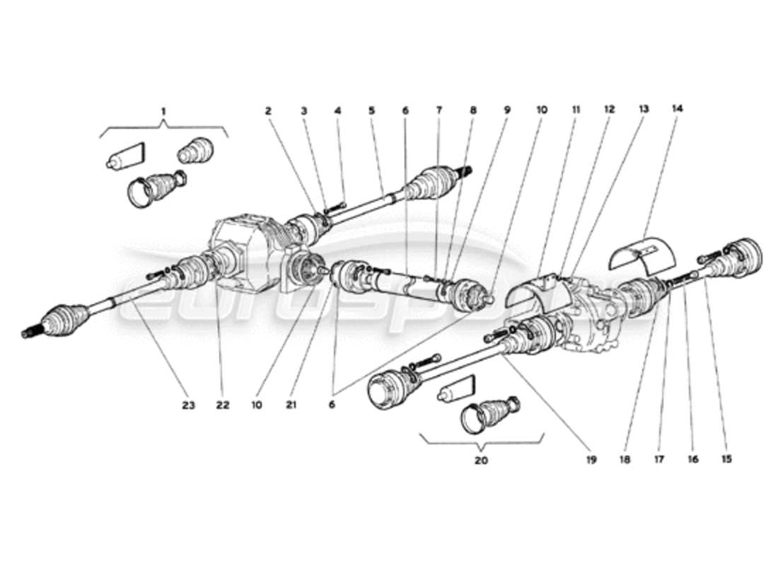 lamborghini diablo 6.0 (2001) diagrama de piezas de semiejes y ejes de hélice