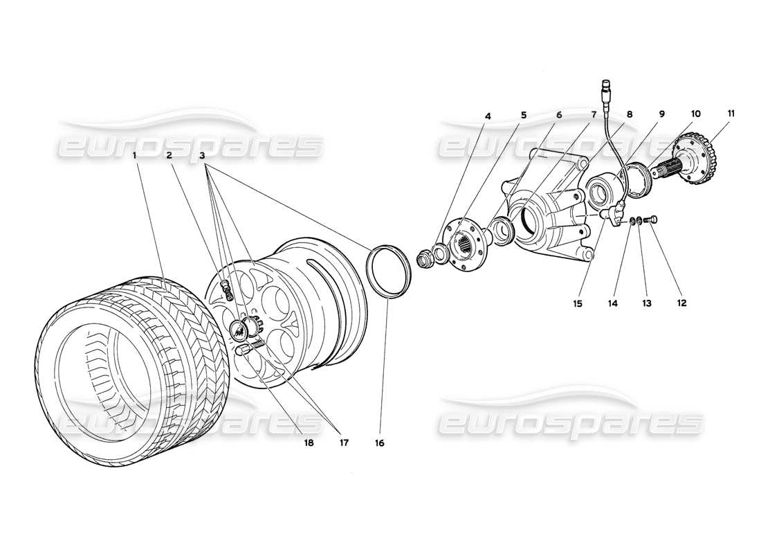 lamborghini diablo 6.0 (2001) diagrama de piezas del portabujes y rueda trasera