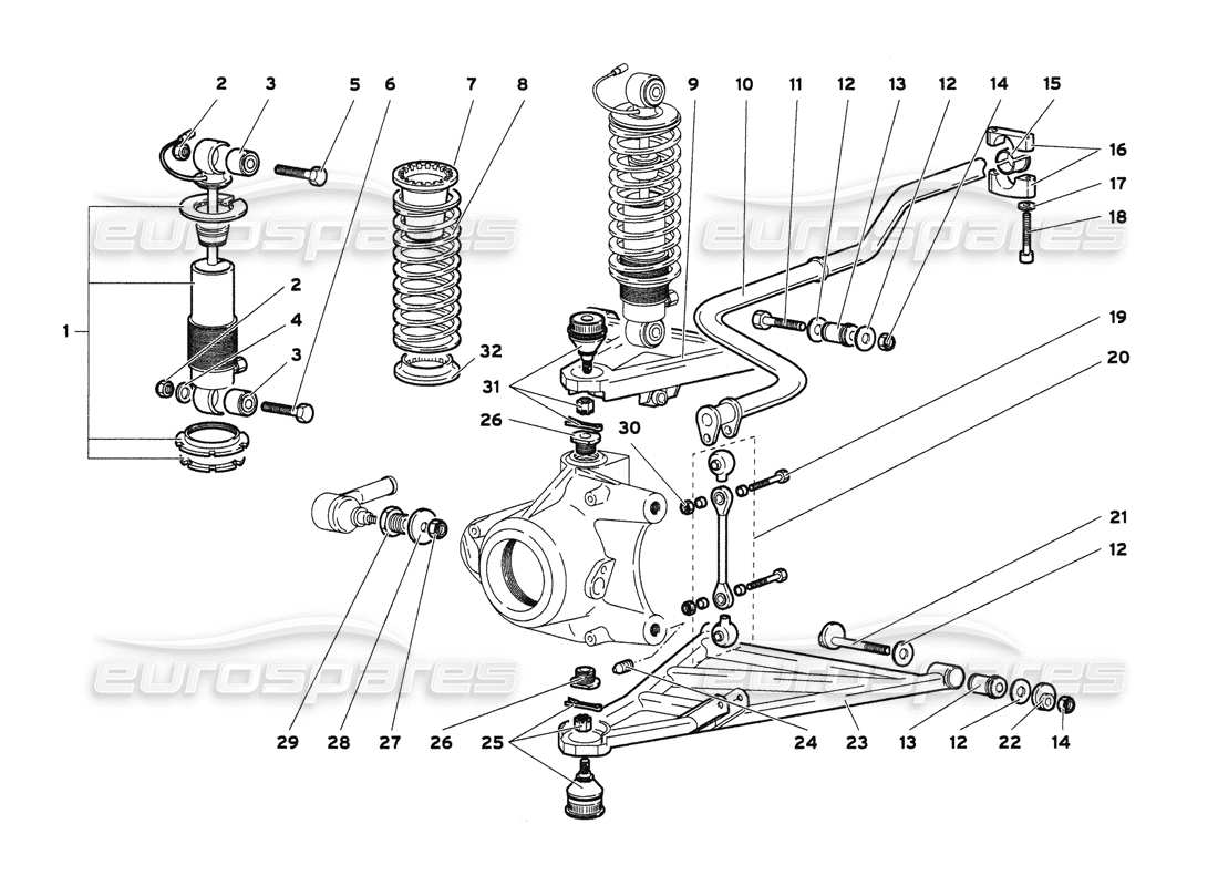 lamborghini diablo 6.0 (2001) diagrama de piezas de la suspensión delantera