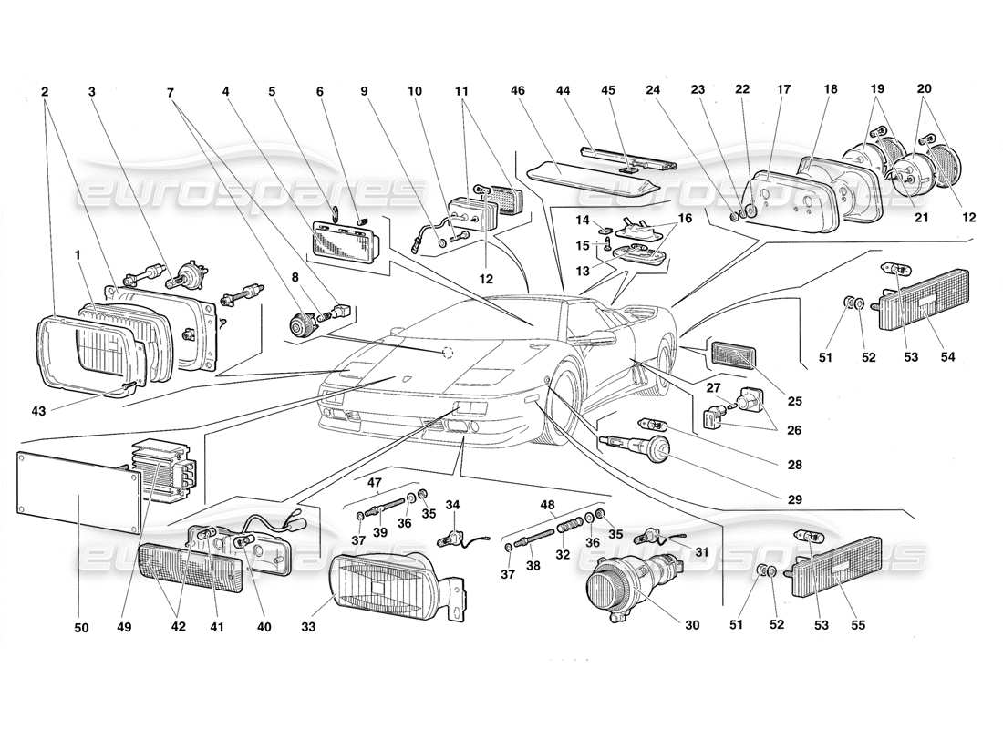 lamborghini diablo roadster (1998) luces diagrama de piezas