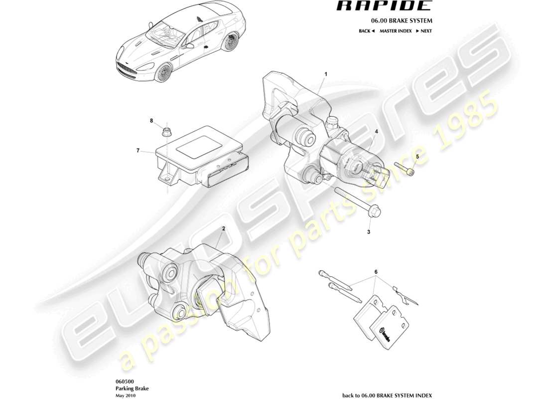 aston martin rapide (2010) diagrama de piezas del freno de mano