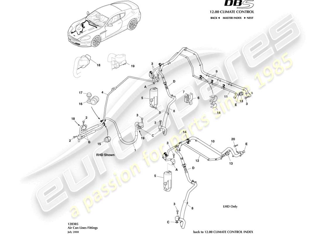 aston martin dbs (2014) líneas de aire acondicionado diagrama de piezas