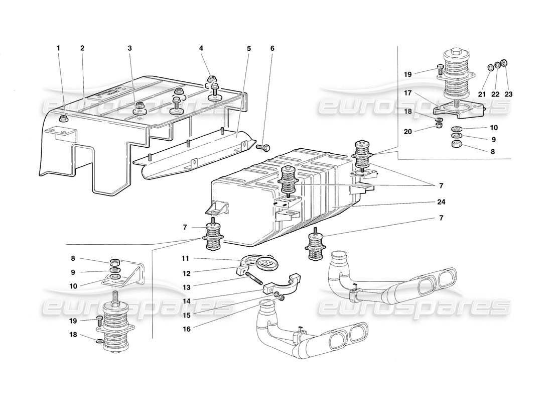 lamborghini diablo sv (1998) diagrama de piezas del sistema de escape
