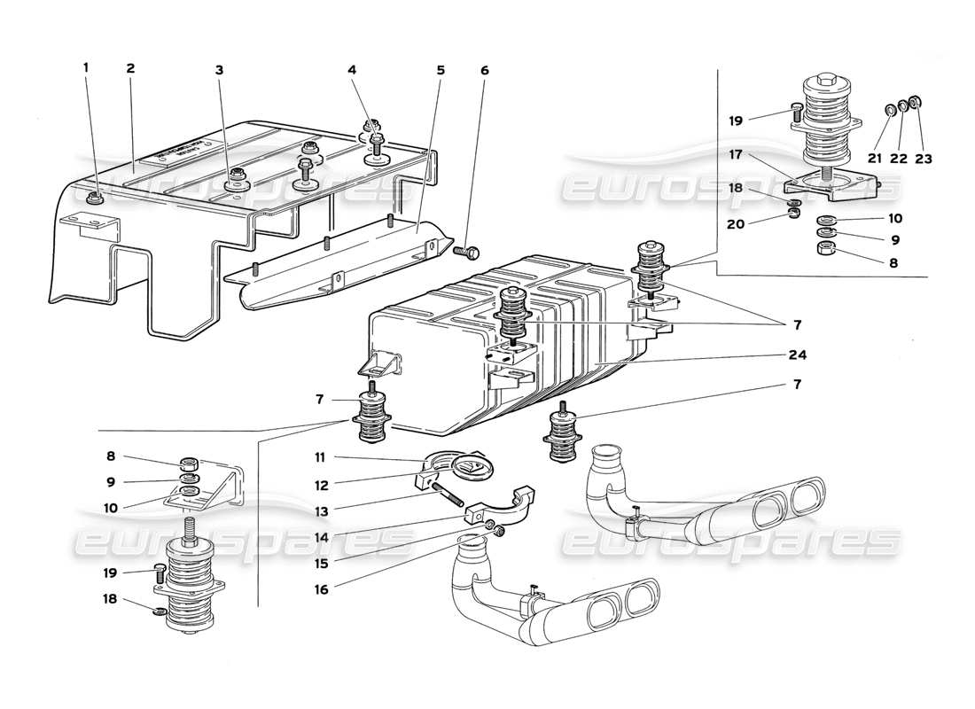 lamborghini diablo sv (1999) diagrama de piezas del sistema de escape