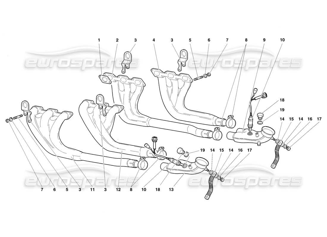 lamborghini diablo sv (1998) sistema de escape diagrama de piezas