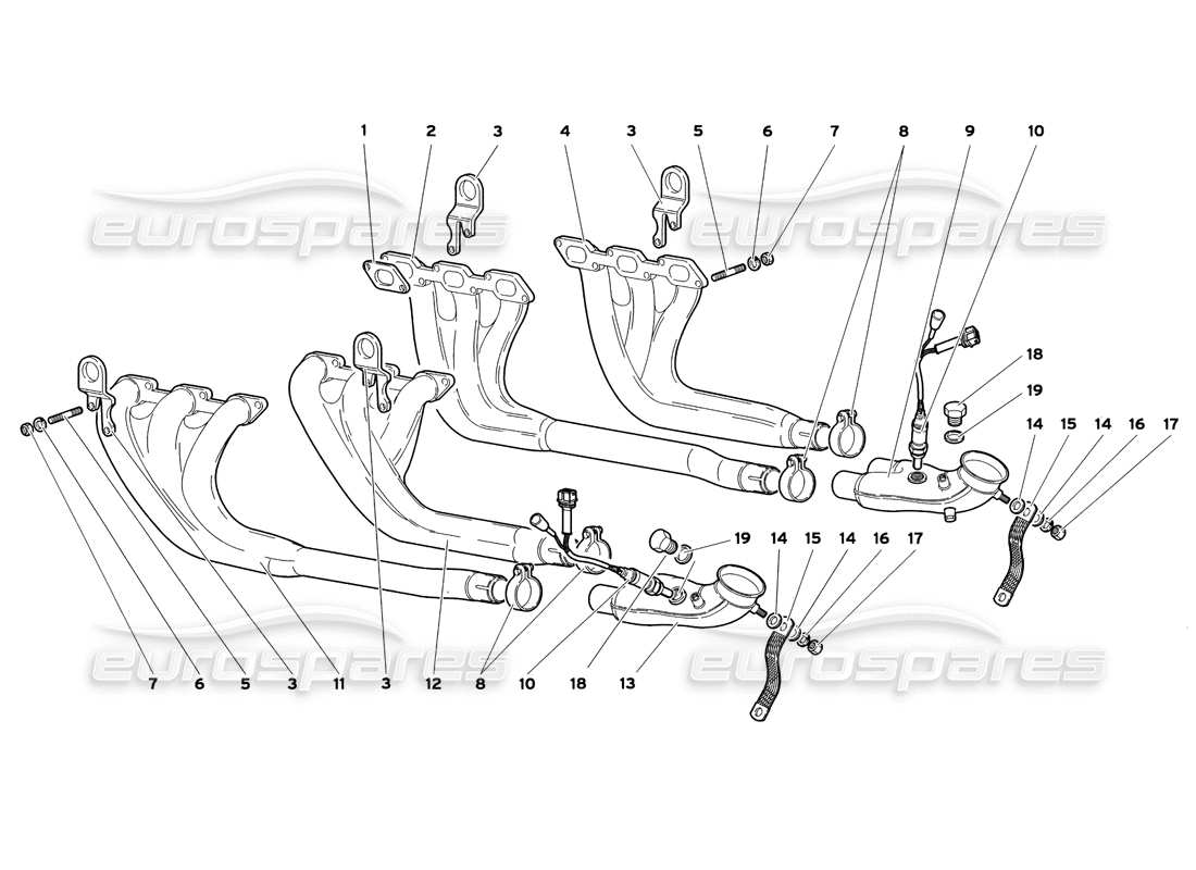 lamborghini diablo sv (1999) diagrama de piezas del sistema de escape