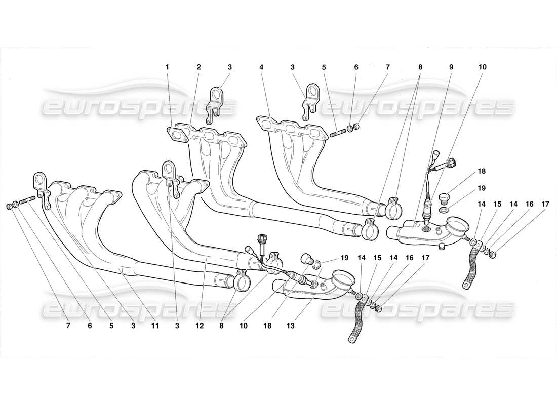 lamborghini diablo roadster (1998) diagrama de piezas del sistema de escape