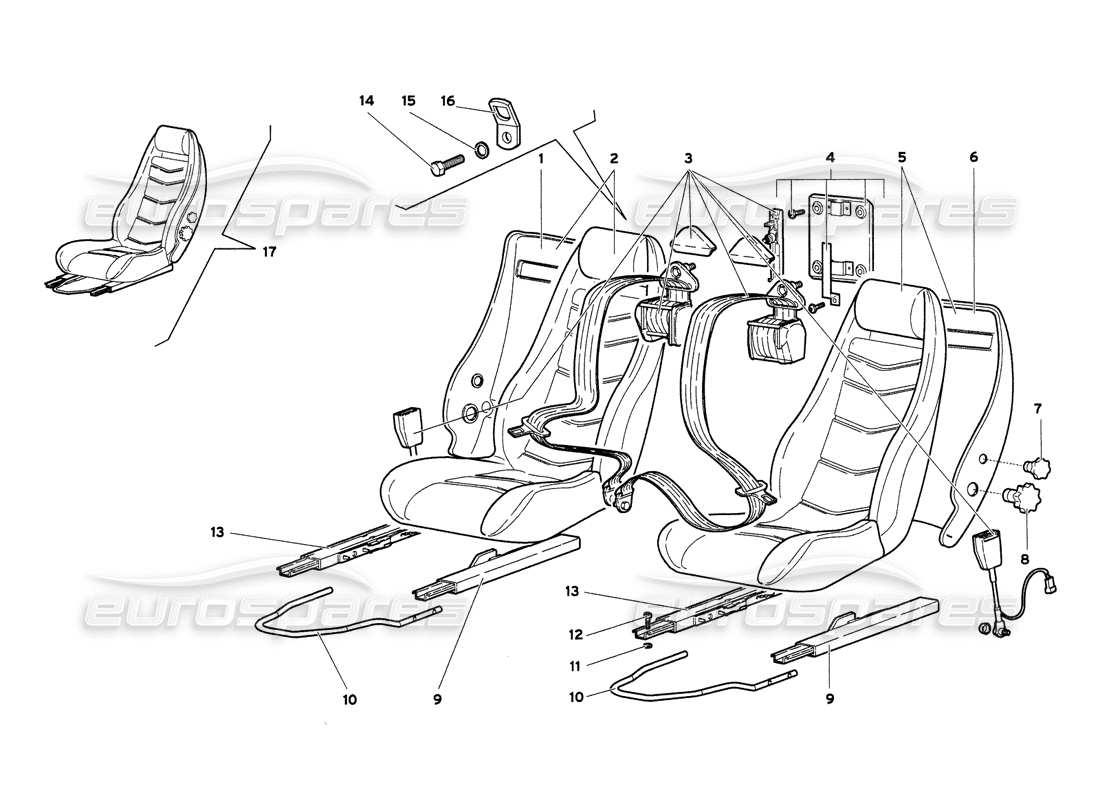 lamborghini diablo 6.0 (2001) diagrama de piezas de los cinturones de seguridad y de seguridad