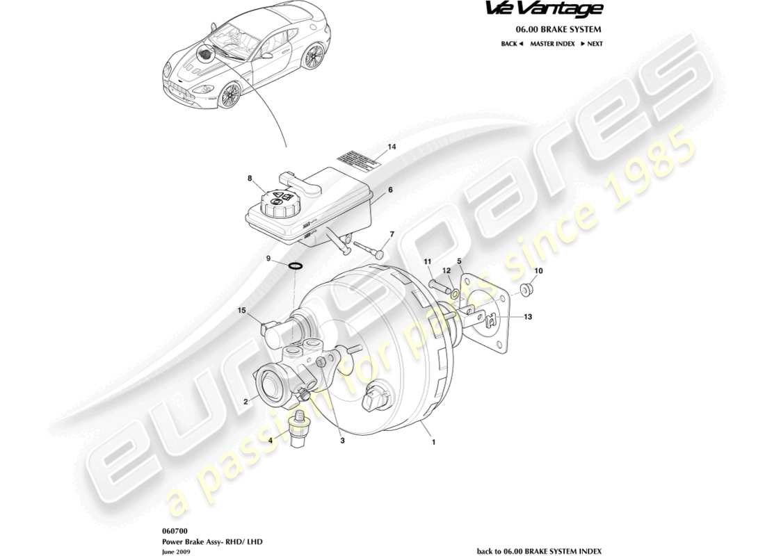 aston martin v12 vantage (2012) diagrama de piezas del conjunto del freno de potencia