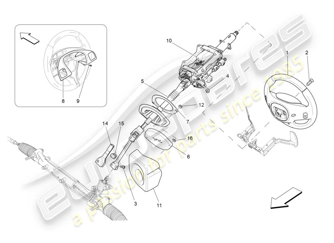 maserati qtp 3.0 tds v6 275hp (2015) diagrama de piezas de la unidad de volante y columna de dirección