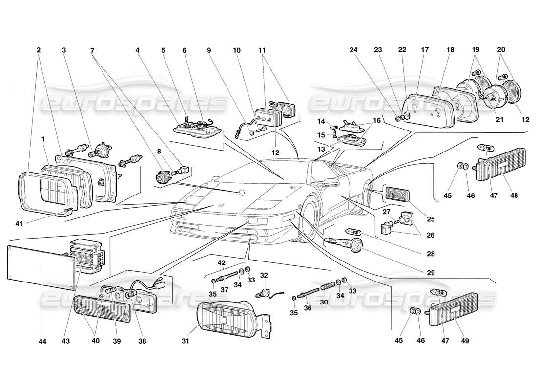 lamborghini diablo sv (1998) luces diagrama de piezas