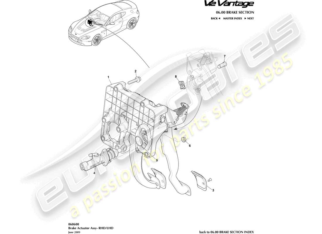 aston martin v12 vantage (2011) diagrama de piezas del conjunto del actuador de freno