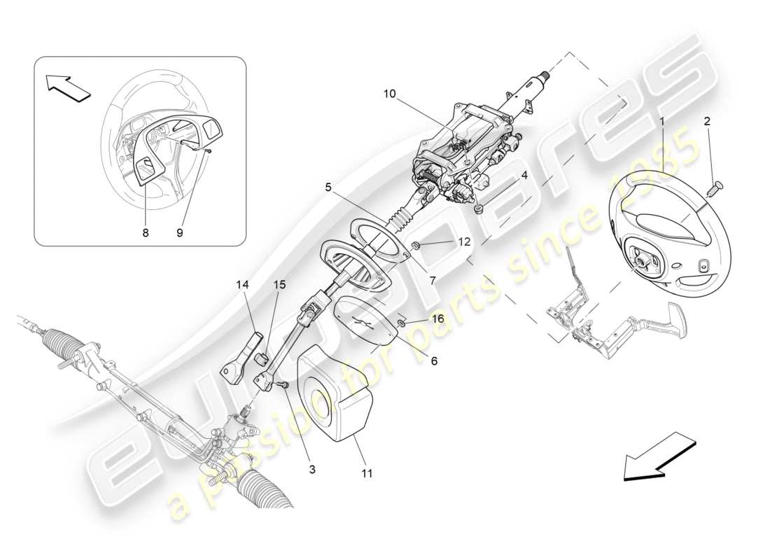 maserati qtp 3.0 bt v6 410hp (2014) diagrama de piezas de la unidad de volante y columna de dirección
