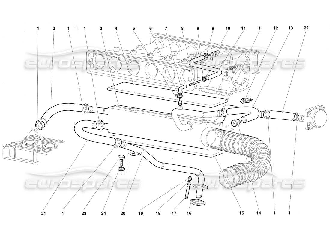lamborghini diablo sv (1997) diagrama de piezas del sistema de respiración de aceite del motor