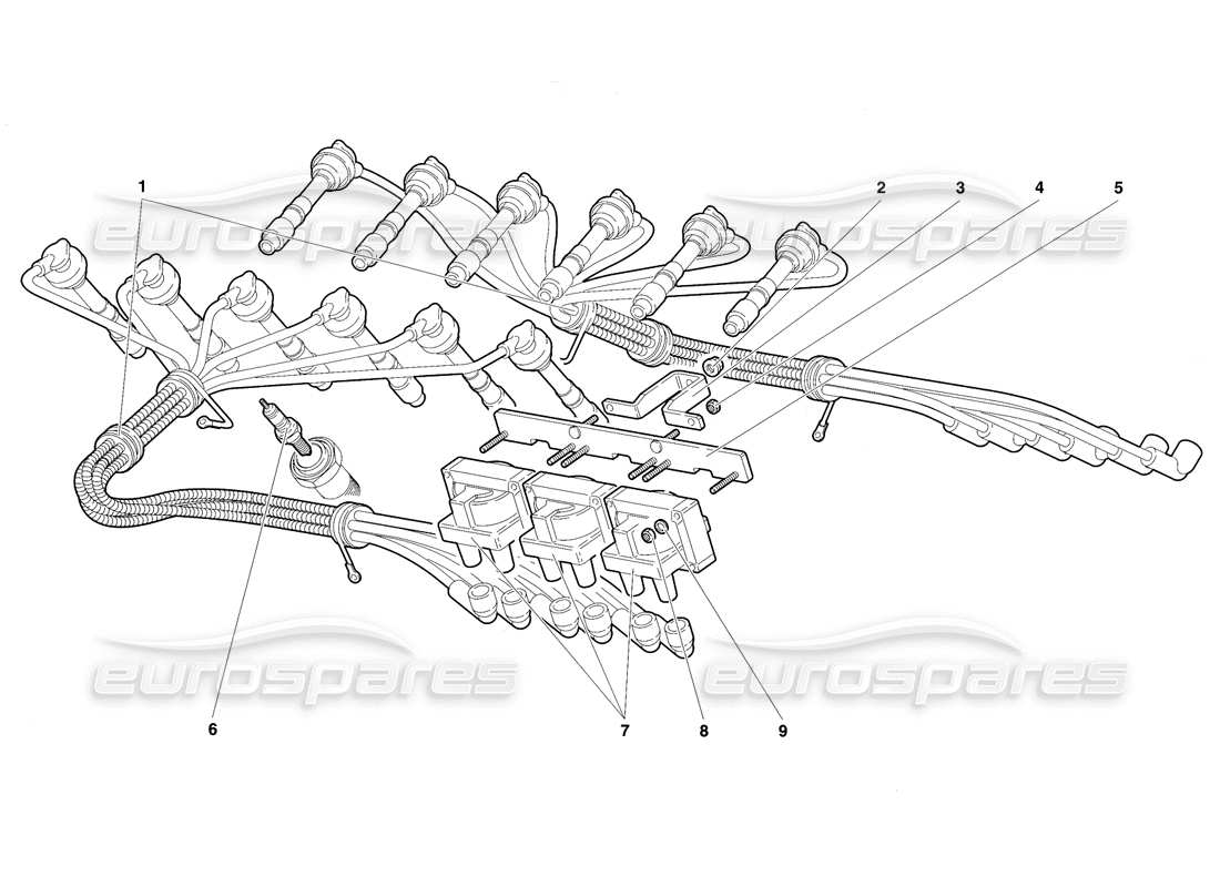 lamborghini diablo sv (1997) diagrama de piezas de los componentes de encendido del motor