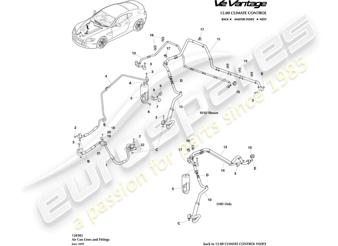 aston martin v12 vantage (2011) diagrama de piezas de líneas de aire acondicionado