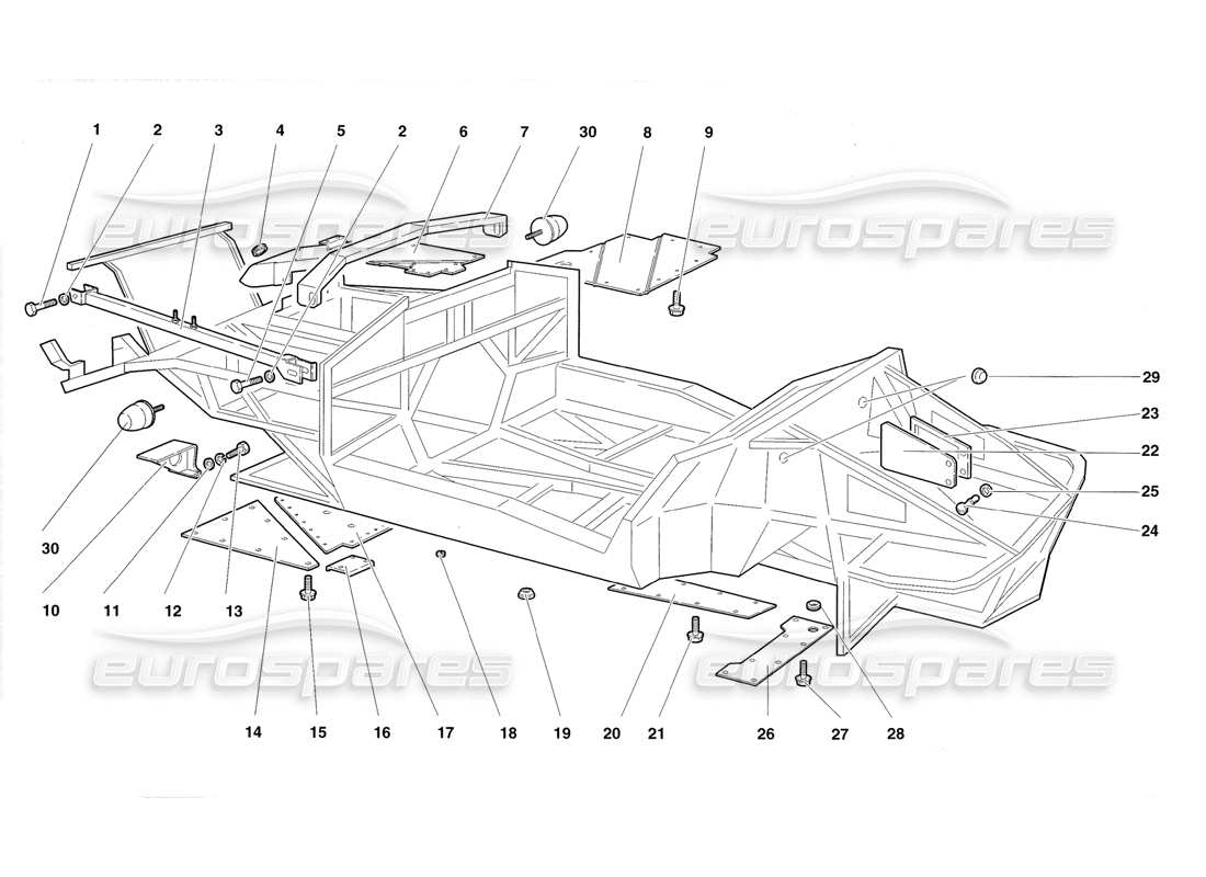 lamborghini diablo roadster (1998) elementos del marco diagrama de piezas