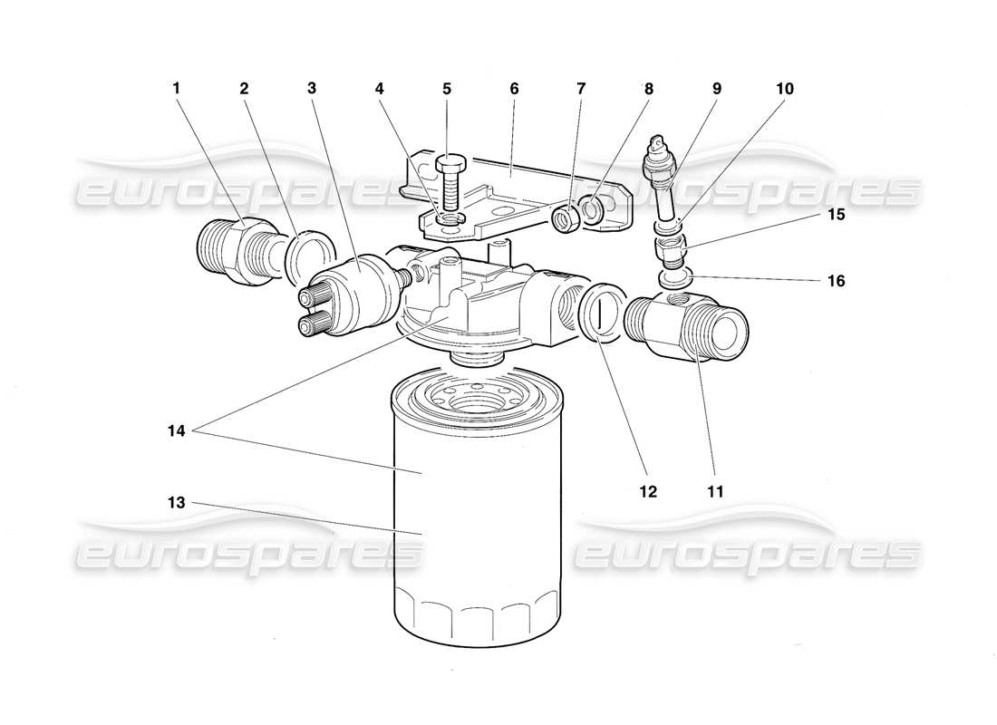 lamborghini diablo sv (1997) diagrama de piezas del termostato y filtro de aceite del motor