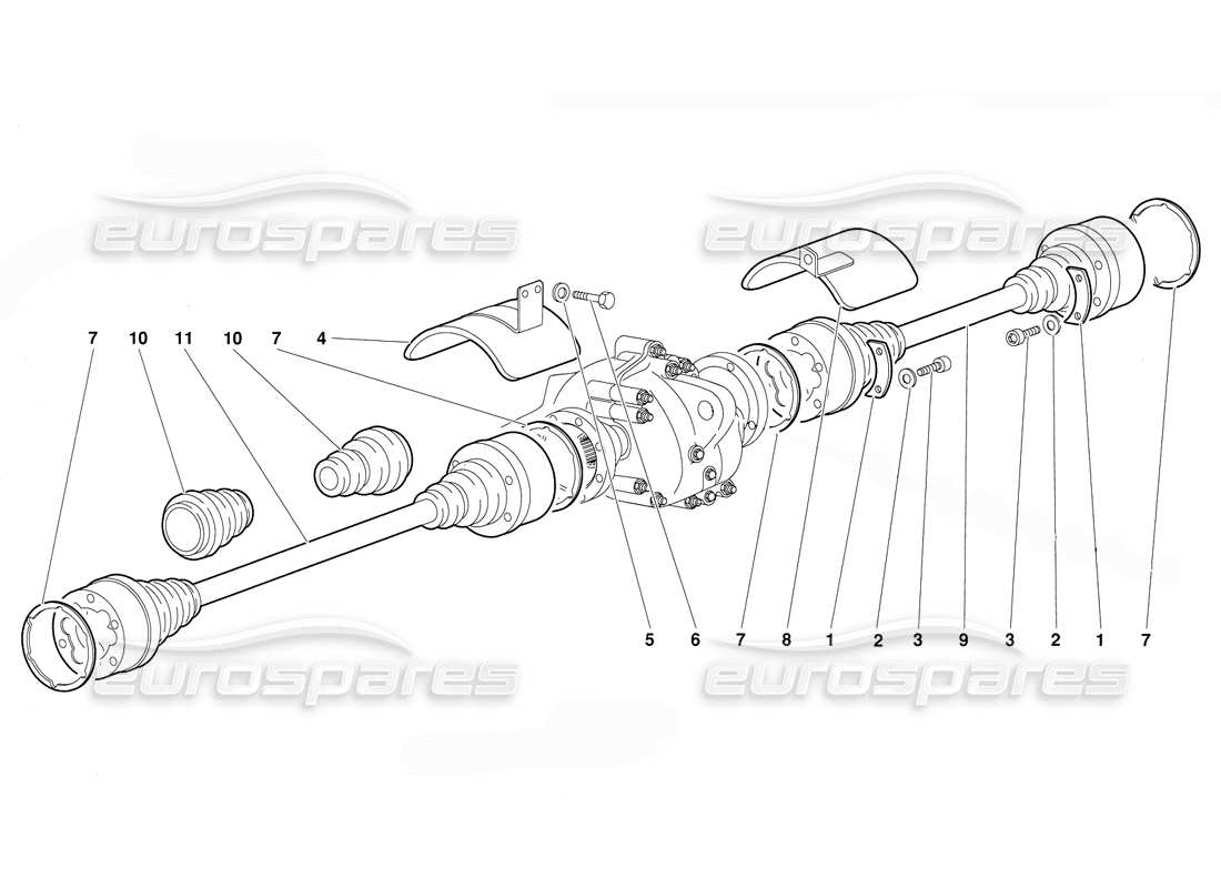 lamborghini diablo (1991) diagrama de piezas de los ejes de transmisión traseros