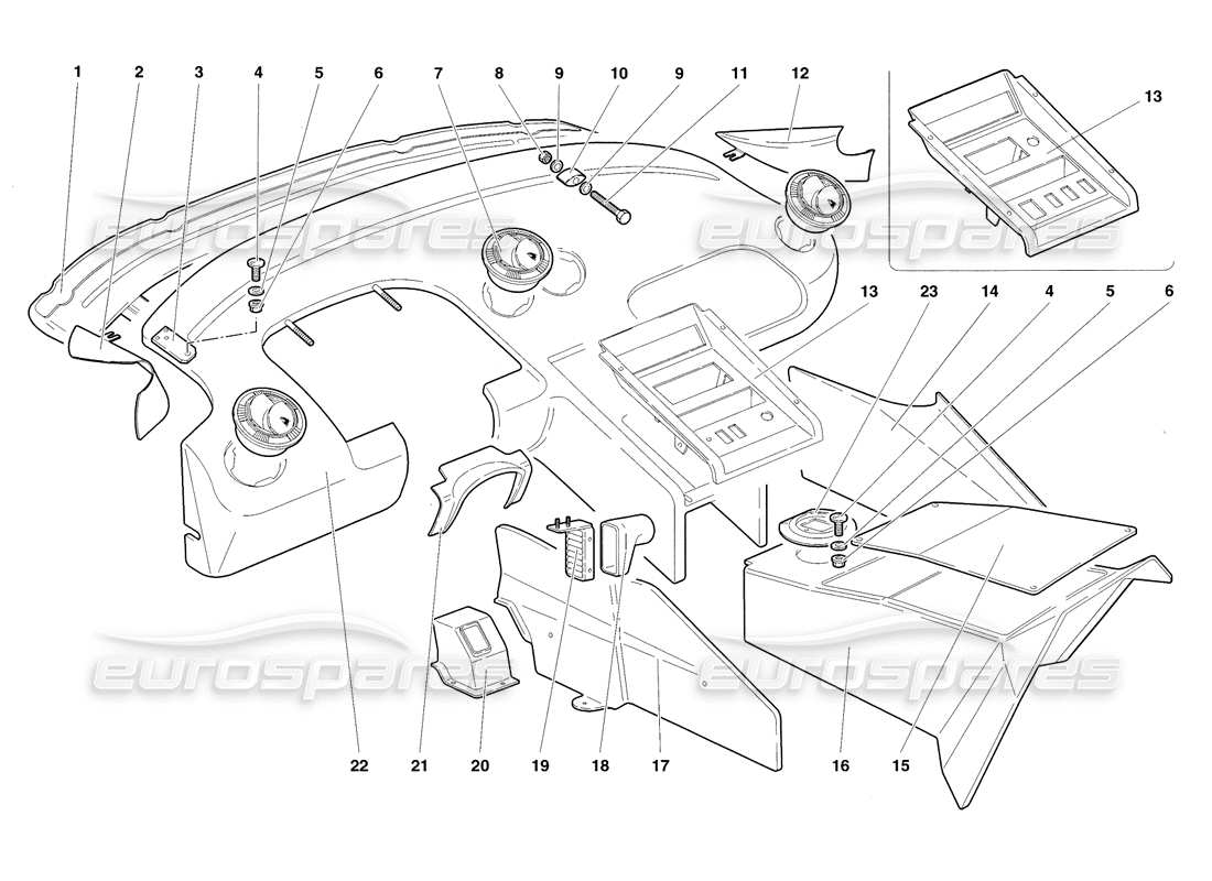lamborghini diablo sv (1998) adornos del compartimiento de pasajeros diagrama de piezas
