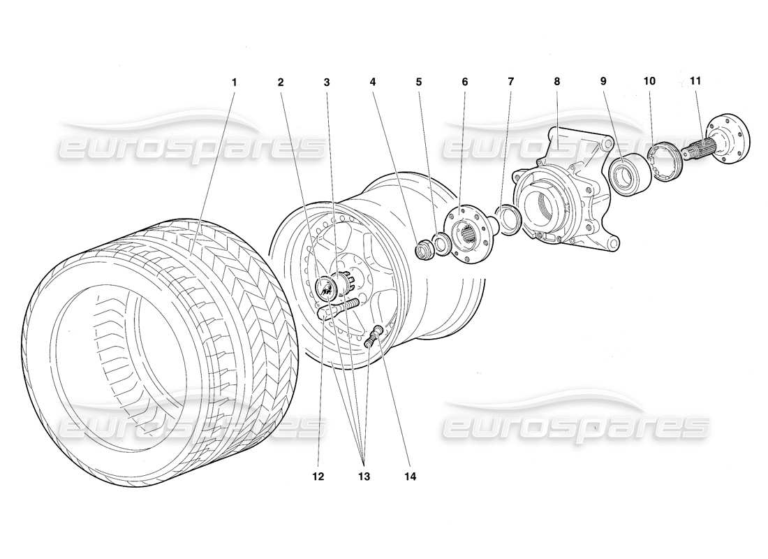 lamborghini diablo sv (1997) diagrama de piezas del portabujes y rueda trasera