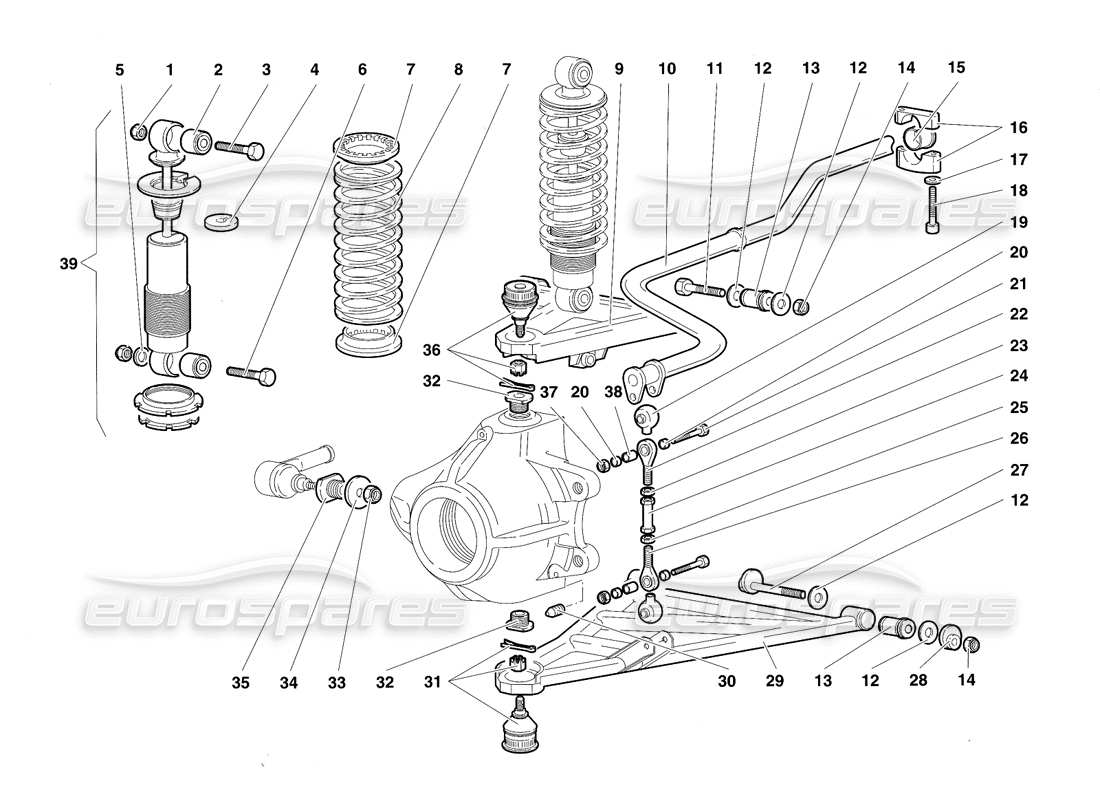 lamborghini diablo sv (1997) diagrama de piezas de la suspensión delantera