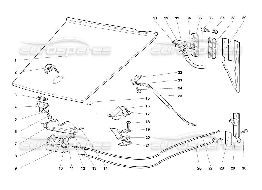 lamborghini diablo sv (1998) capucha delantera diagrama de piezas