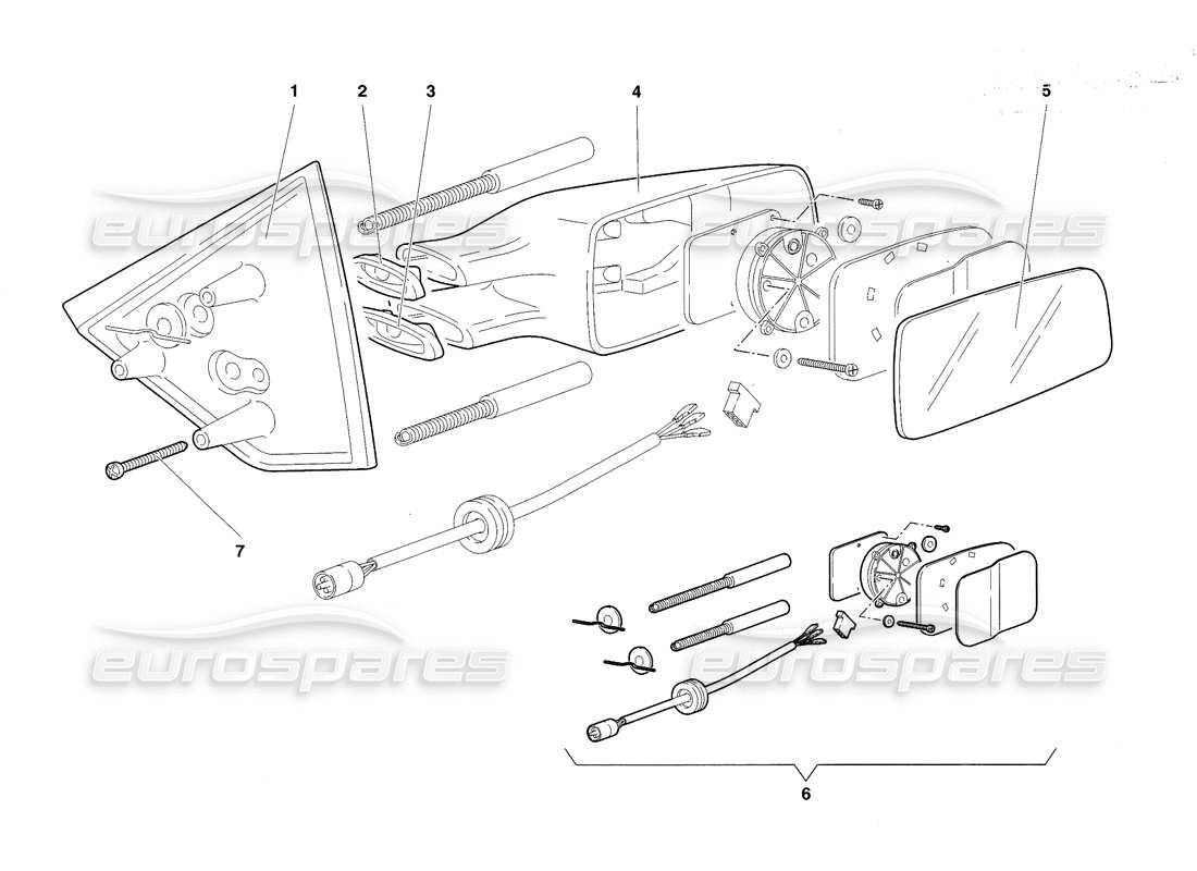 lamborghini diablo sv (1998) espejos retrovisores externos diagrama de piezas