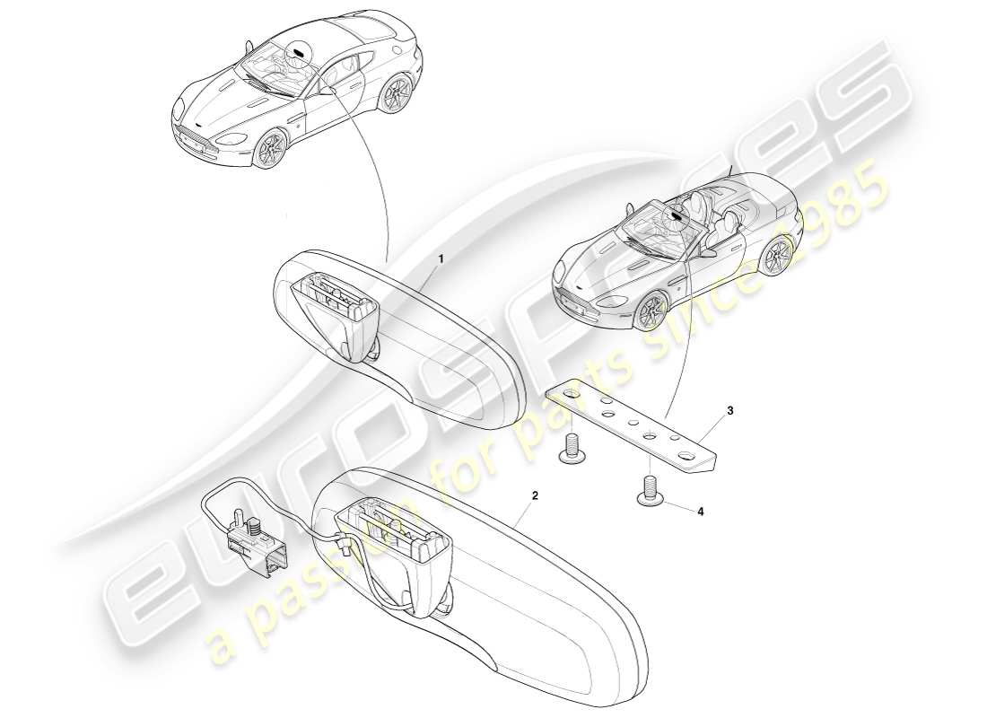 aston martin v8 vantage (2005) espejo interior diagrama de piezas