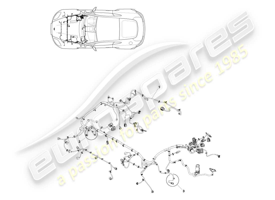 aston martin v8 vantage (2005) diagrama de piezas del arnés del compartimento del motor