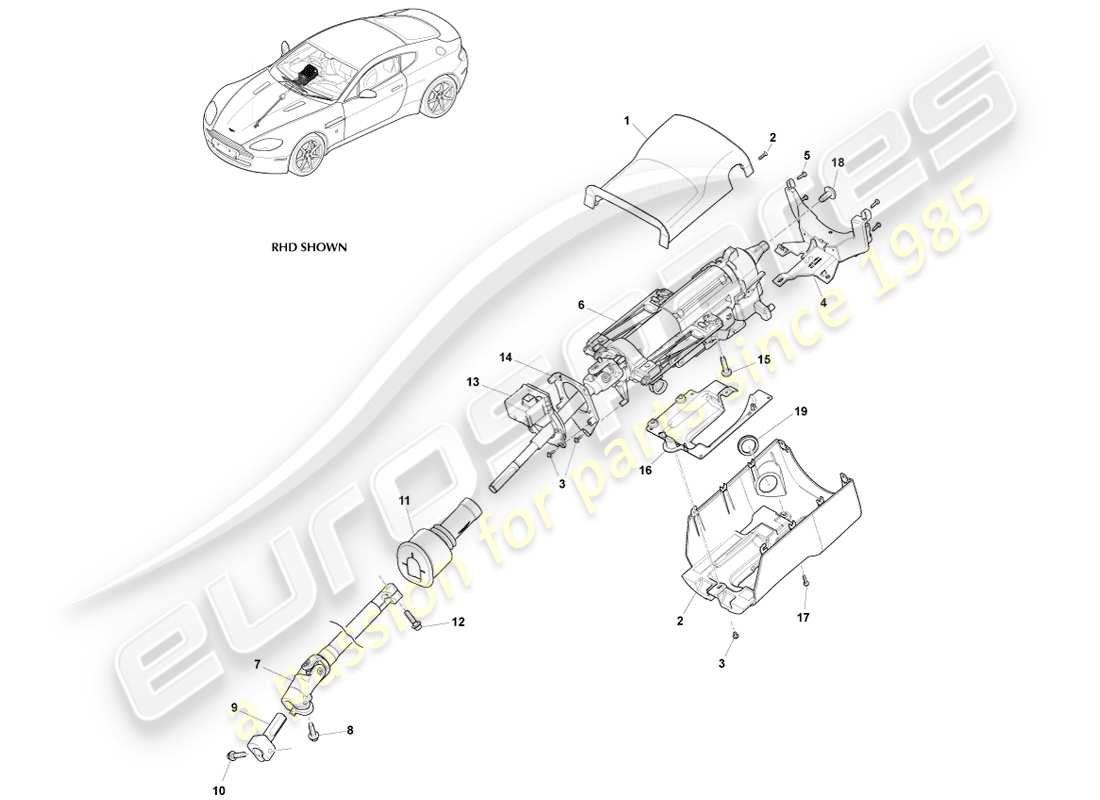 aston martin v8 vantage (2005) diagrama de piezas del conjunto de la columna de dirección