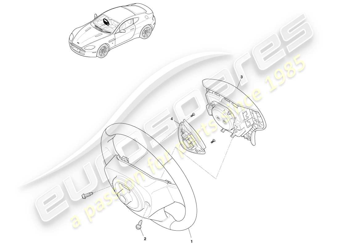 aston martin v8 vantage (2005) diagrama de piezas del conjunto del volante