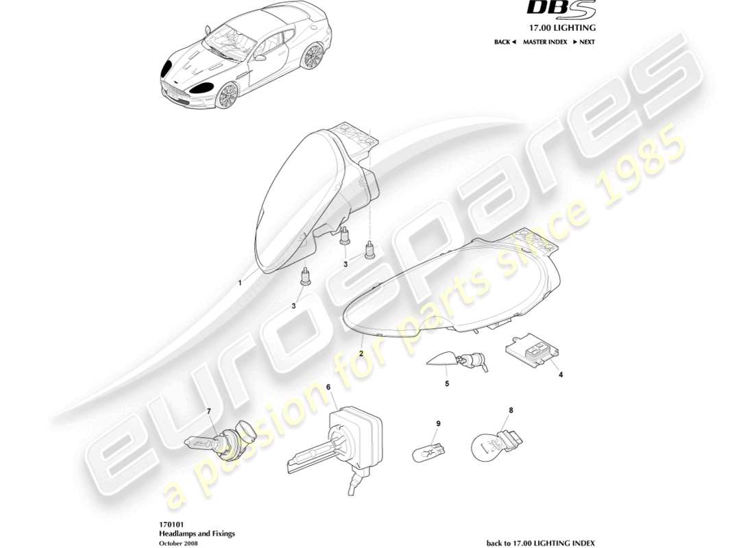 aston martin dbs (2007) faros diagrama de piezas