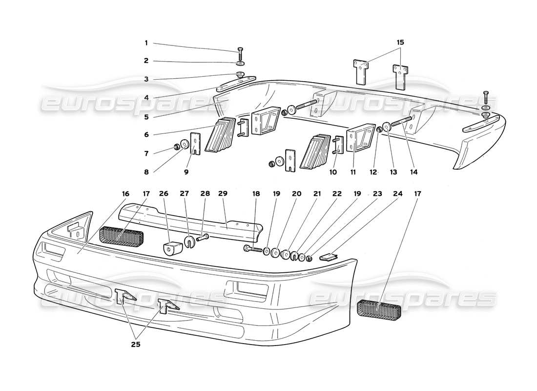 lamborghini diablo sv (1999) diagrama de piezas de parachoques