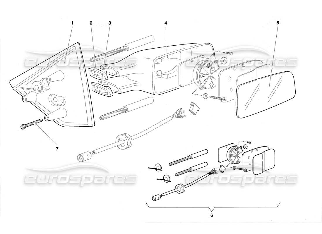 lamborghini diablo roadster (1998) espejos retrovisores externos diagrama de piezas