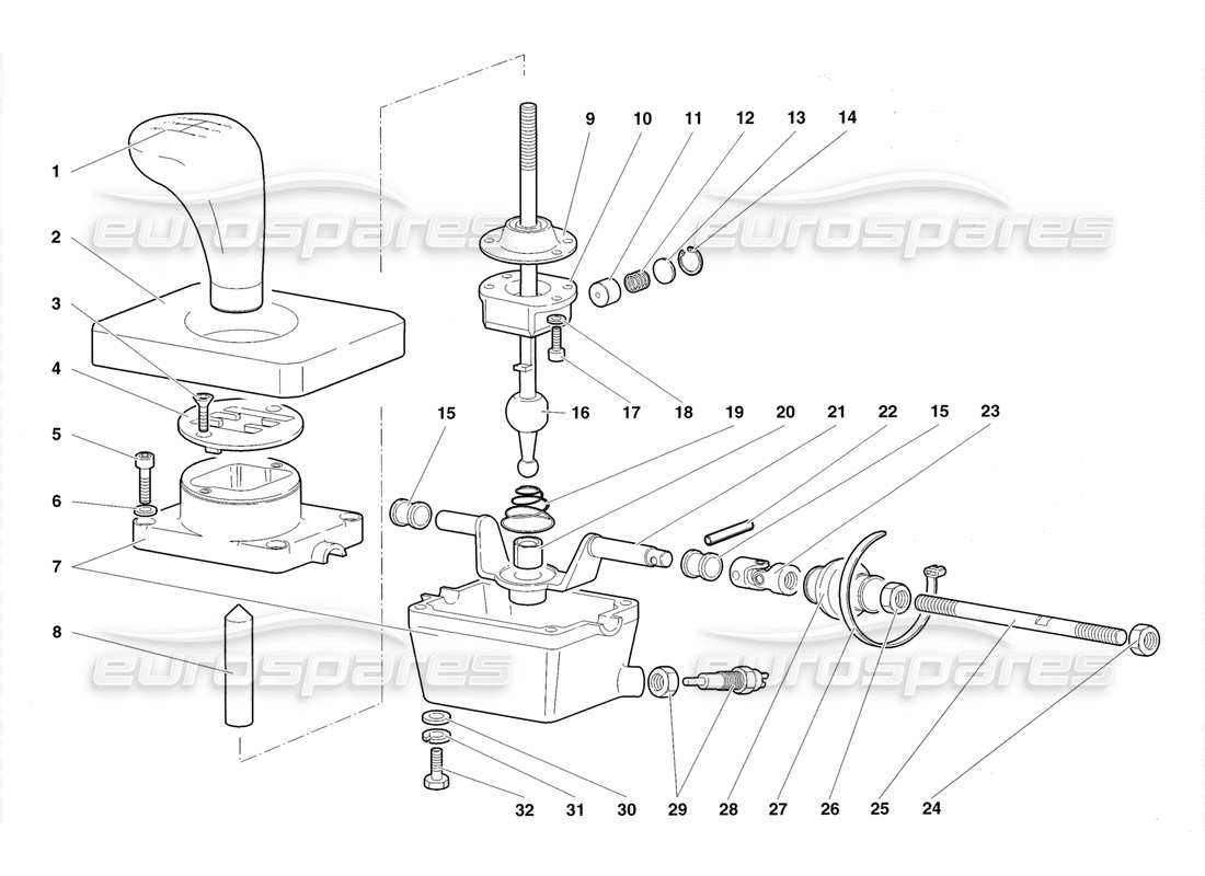 lamborghini diablo roadster (1998) torre de control de caja de cambios diagrama de piezas