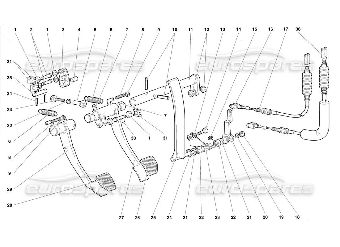 lamborghini diablo roadster (1998) diagrama de piezas de pedales